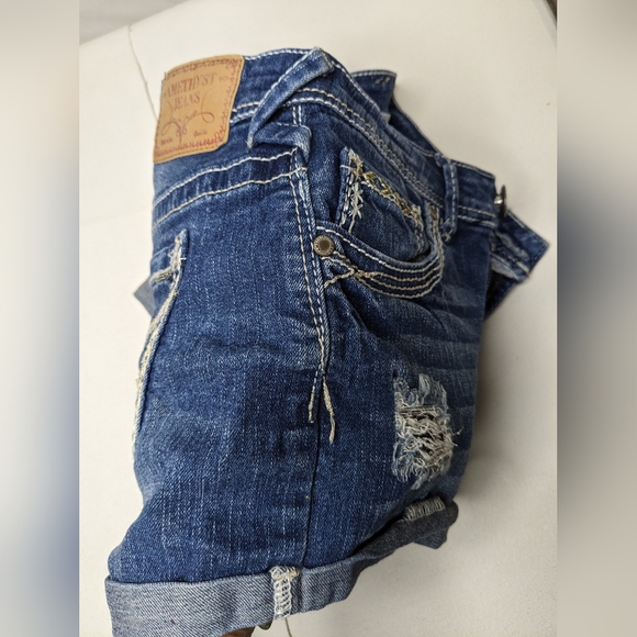 Amethyst Jean shorts Distressed women's size 3 Blue Rachel thick stitch Q-1 - Picture 6 of 11